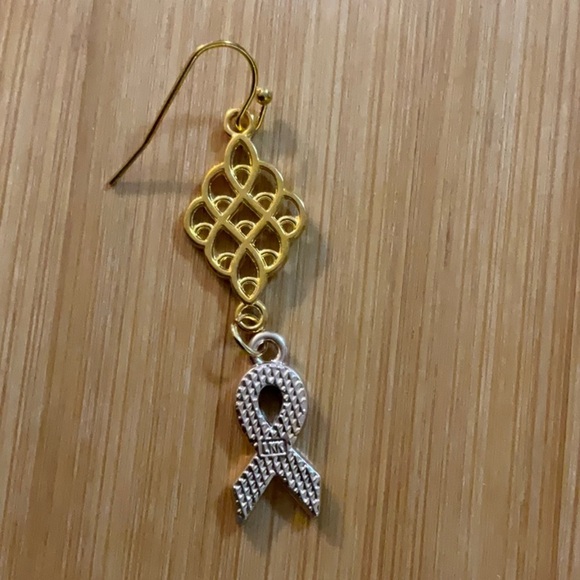 Hand Crafted Cancer Awareness Drop Pierced Earrings Lavender All Cancers - Picture 2 of 7